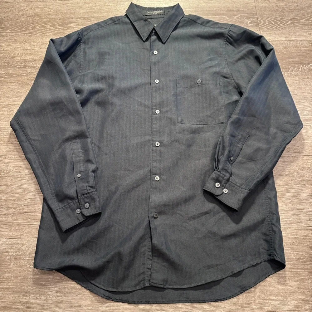 Vintage Brandini Shirt Mens M Gray Herringbone Rayon Dress Casual Old Money